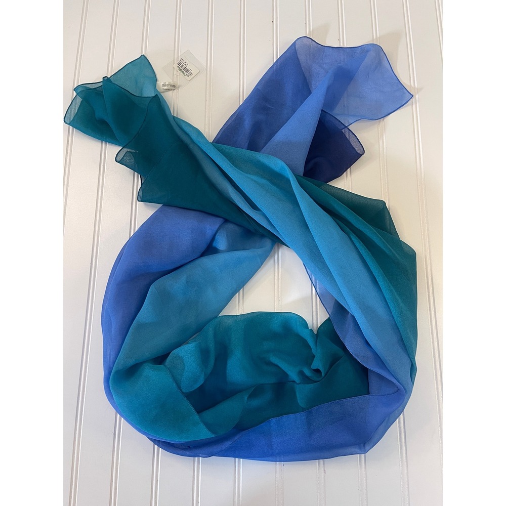 NWT Vintage El Corte Ingles Ombre Scarf Blue Teal Gradient Sheer Rectangle Wrap